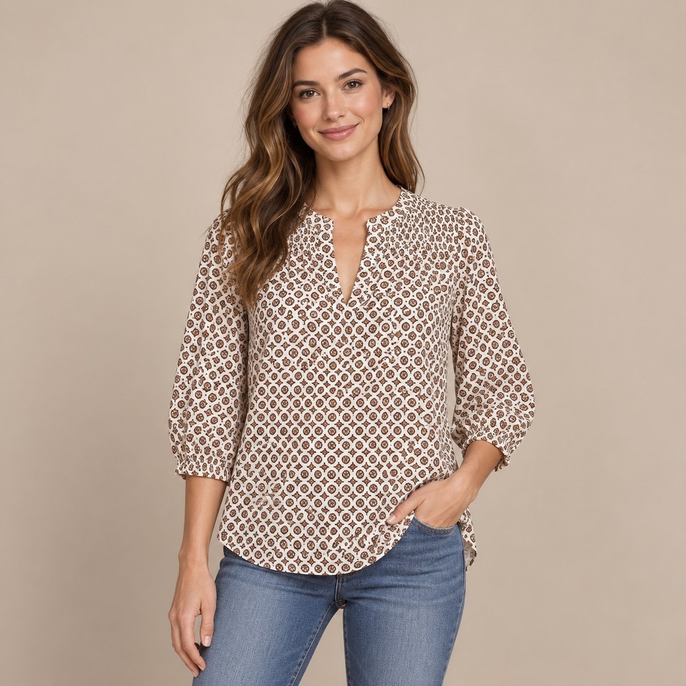 Cynthia Rowley Geometric Print Peasant Top Women's XS Festival Corpcore 70s Boho